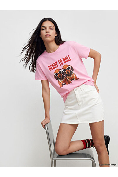 LC Waikiki Rmz Gi̇yi̇m Farkiyla Zero Roba Collar Printed Women's T-Shirt