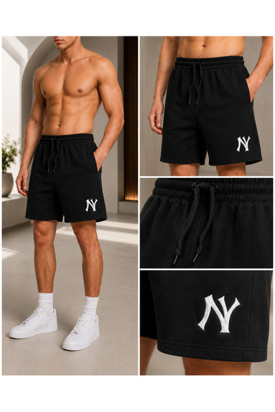 De Carte Ny New York Printed Seasonal Relaxed Lycra Black Men's Shorts