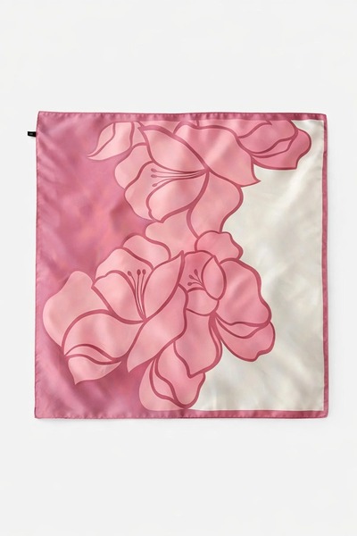 Mavero Women's Dusty Rose Floral Patterned Rayon Scarf 50X50 cm Silky Soft Hair Bag Accessory