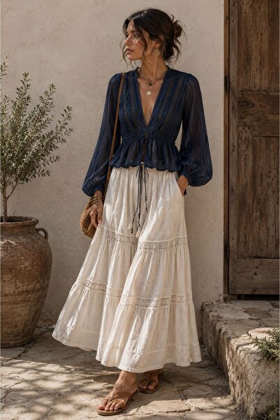 breva wear Nakış Detaylı Bohem Bluz