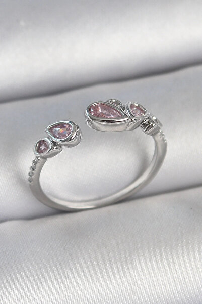 Marsilyan Nvdn- İetaks ™   Brass Silver Color Pink Drop Zircon Stone Adjustab...