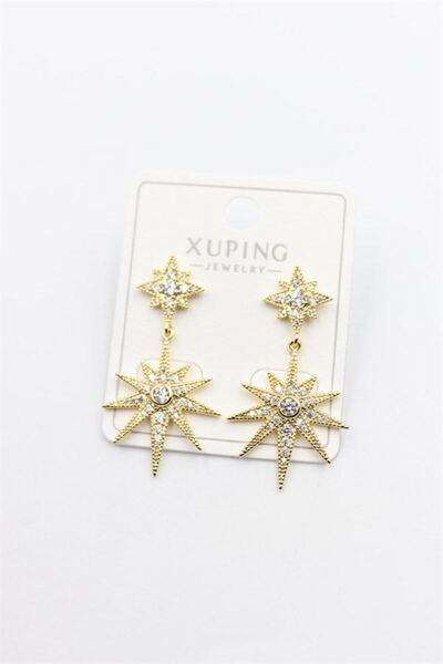 atastore2017 Stone-Encrusted Polar Star Earrings - Gold