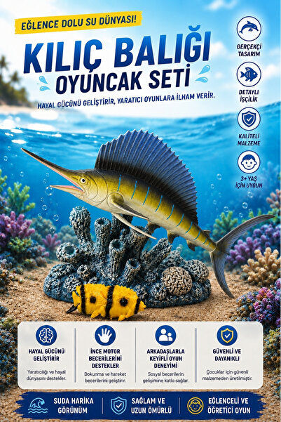 Penthouse Kılıç Balığı Oyuncak Seti Gerçekçi Deniz Canlısı Figürü Dekorlu