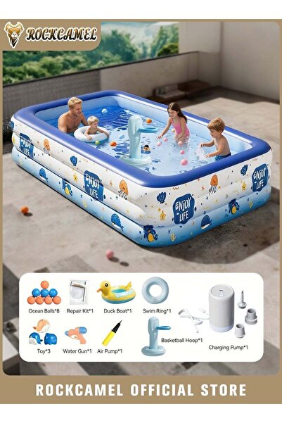 ROCKCAMEL Large Inflatable Swimming Pool 300x175x56CM with Electric Air Pump ...