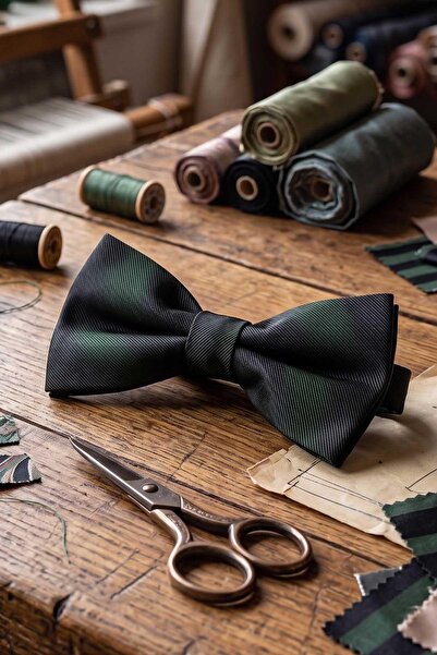 Kravatkolik Black Green Plaid Silk Bow Tie Sb229