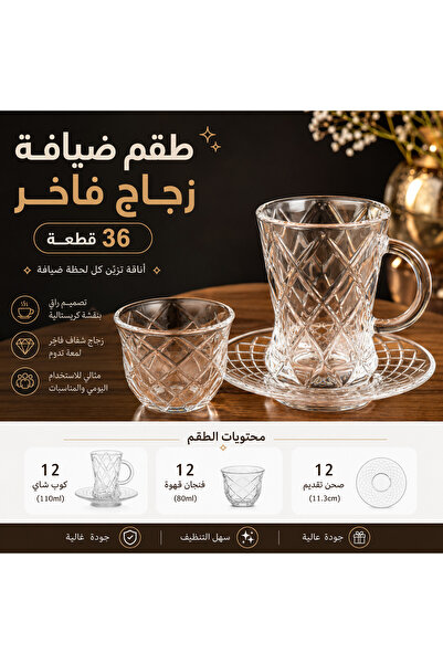 Elegant 💎   36Pcs Luxury Glass Tea Cup and Saucer Set-12Pcs Tea Cup ☕   + 12...
