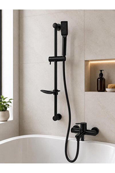 Radinavico Set duș cu suport culisant și pară minimalistă, negru