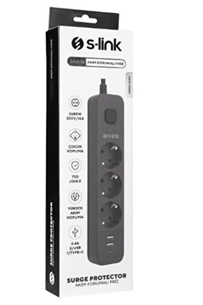 S-LINK SPG03U 5V2.4A 1.5m 3x1.00mm 100% نحاس 750 جول 3 قطع مع مفتاح حماية من ...