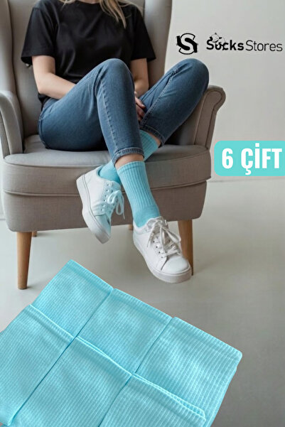 Socks Stores 6 Pairs of Unisex Cotton Socks - Turquoise Colored Tennis Socks