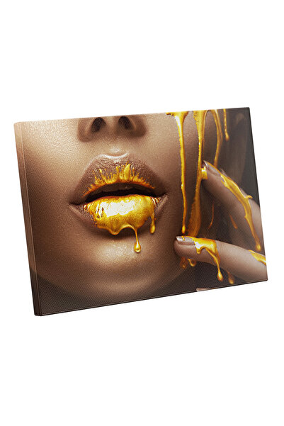 NETVERS Canvas Painting Woman with Golden Lips 100x70cm