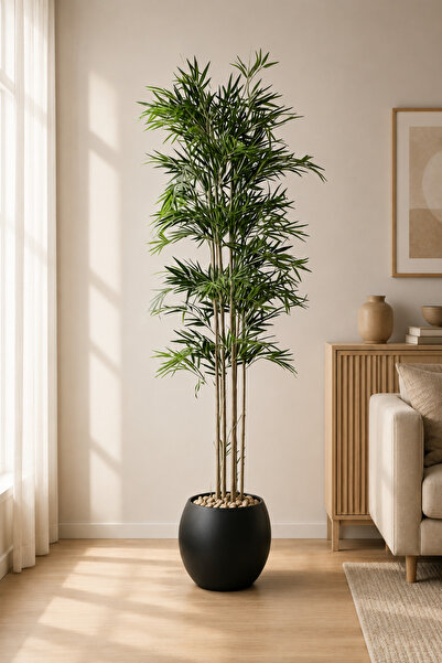 TrentonGCC Artificial Bamboo Tall Tree Decorative Plant with Modern Pot Indoo...