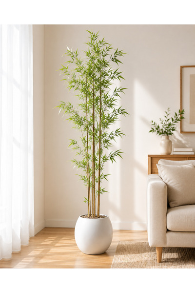TrentonGCC Artificial Bamboo Tall Tree Decorative Plant with Modern Pot Indoo...