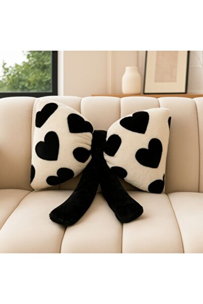 ECARLA Fluffy decorative pillow, bow pattern with hearts, 40x50 cm, soft cush...