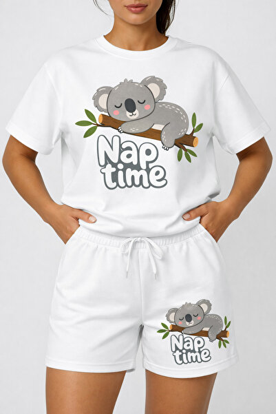 ALEYZA MODA Fashionable "Nap Time" Printed T-Shirt for Women Sort Takim – Cut...
