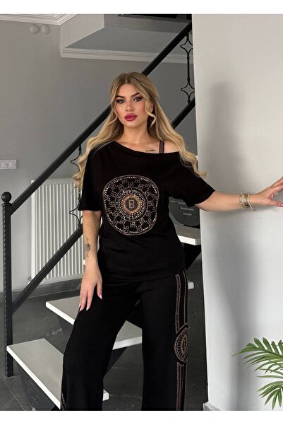 Bella Belluci Shoulder Detailed Stone Embellished Set