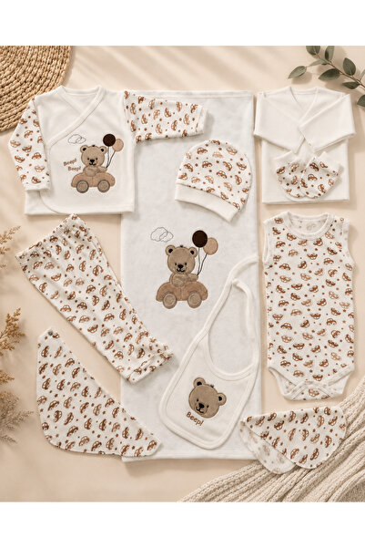 Dapster Teddy Bear and Car Patterned 10-Piece Newborn Hospital-Issued Baby Set