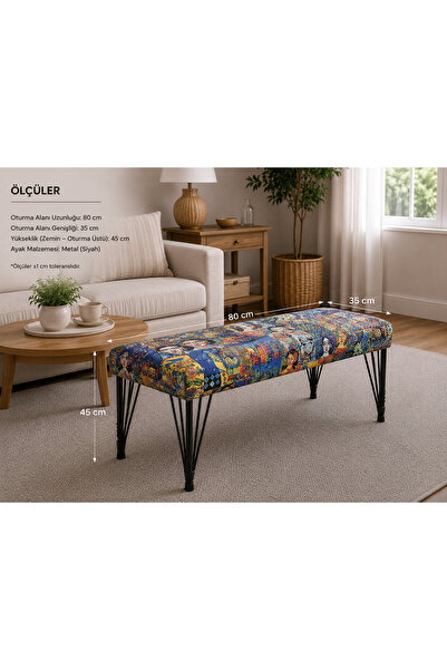 densan aksesuar Metal Ayaklı 80 Cm Desenli Puf & Bench Tekli