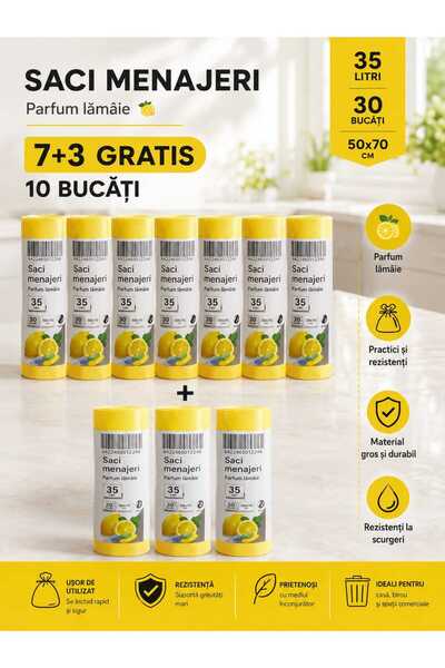 ZOREX Lemon Scented Garbage Bags 35L – Set of 10 Pieces (7+3 FREE) | Durable ...