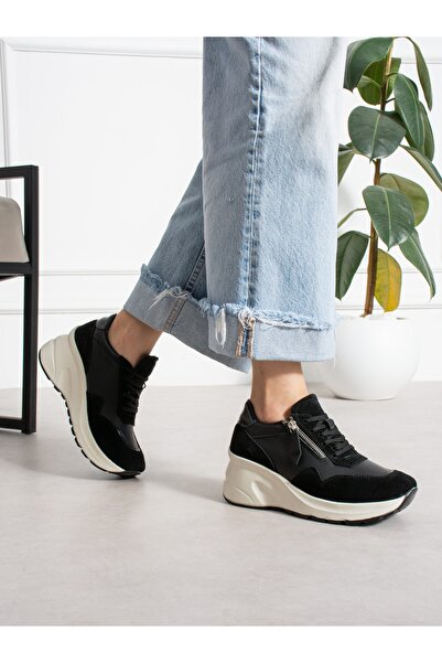 ALEMDAR AYAKKABI Larina Black Genuine Leather Women's Sneakers