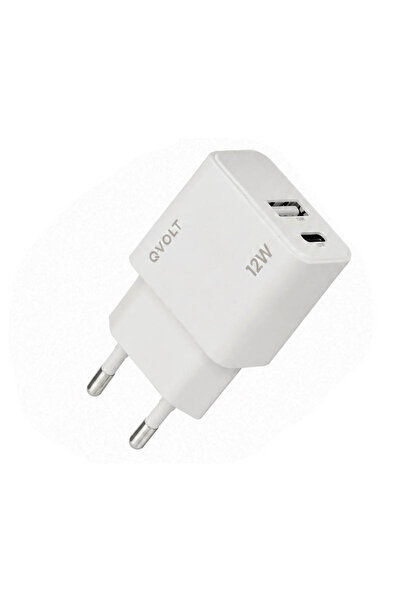 QVOLT Wall charger, 2 ports, USB-C 5V2.4A, USB-A 5V2.4A, 12W, white, 4960