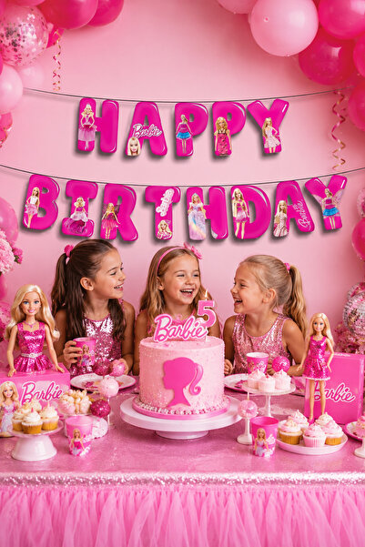 DODOMAR Barbie Happy Birthday Text Banner Girl's Birthday Party Decoration