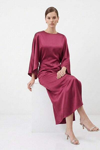 Rays Rochie midi din satin cu mâneci liliac și șliț 252767