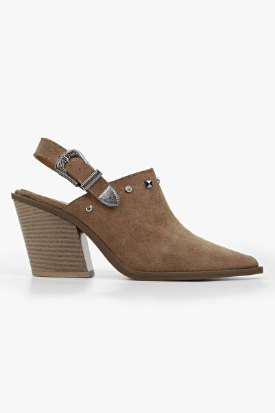 Shoeberry Women's Eliza Mink Genuine Suede Leather Buckle Western Heeled Shoes