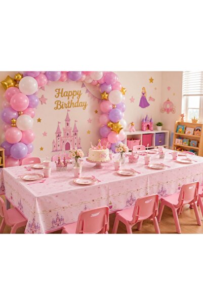 YEAP OFFICE Princess Castle Doğum Günü Masa Örtüsü – Pembe Prenses Parti Masa...
