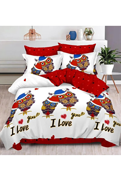 Pucioasa Bedding set Finet 6 pieces, white and red with owls-R427