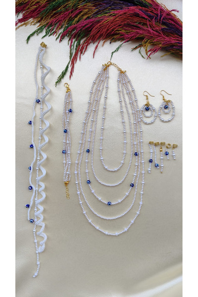 Fancyagnes El Yapımı Takı Set Kolye Bileklik Küpe ve Saç Toka Aksesuarları Sa...