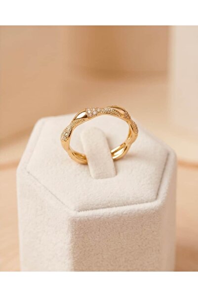 Portakal Esintisi Knotera Inlaid Zircon Stone Curved Adjustable Ring