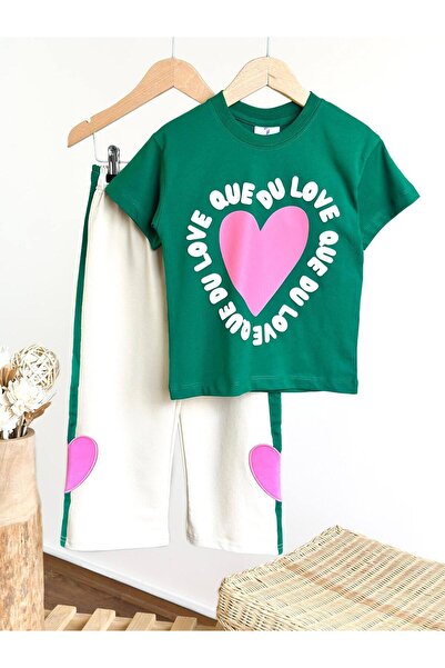 Generic Oui Heart Detailed Girls' Cotton Top and Bottom Set