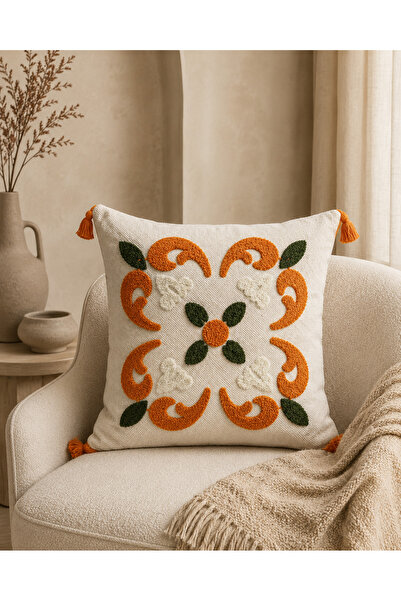 Maison Diane Home Turuncu Otantik Desenli Kırlent Kılıfı Püsküllü Bohem Dekor...