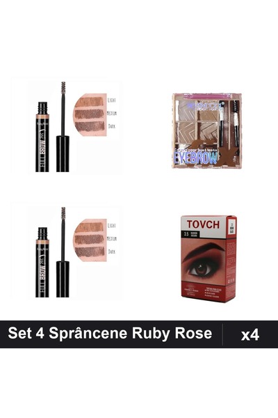 Ruby Rose Set 4 Produse Sprâncene & SevenCool, Gel Mascara + Fard + Vopsea, N...