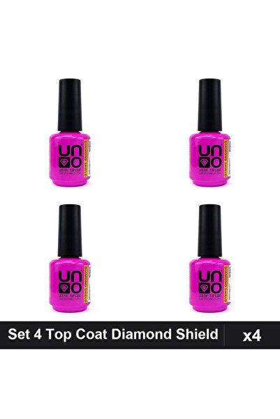 Uno Set 4 Top Coat DIAMOND SHIELD No-Wipe 15ml, Protecție Unghii Manichiură