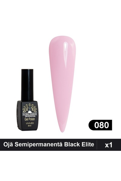 global fashion Ojă Semipermanentă Black Elite 8ml, Nuanță 080, Manichiură UV/LED