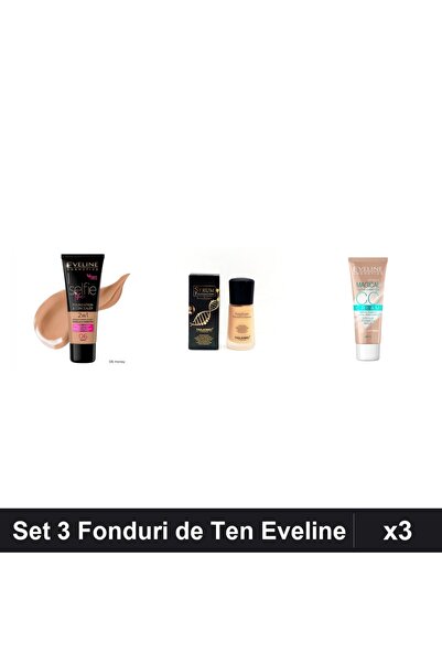 Eveline Set 3 Fonduri de Ten & TLM, Nuante Honey Light-Beige, SPF 15, 30ml