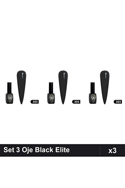 global fashion Set 3 Oje Semipermanente Black Elite 8ml, Manichiura UV/LED Pr...