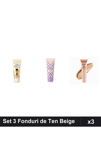 Eveline Set 3 Fonduri de Ten & Ruby Rose, Nuante Beige 104 & 03, Makeup 30ml