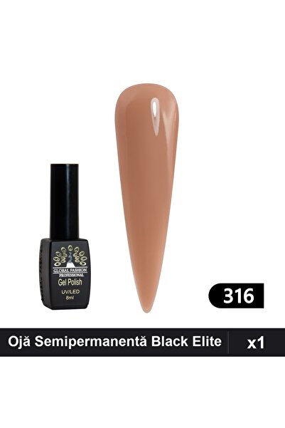 global fashion Semi-permanent Nail Polish Black Elite 8ml, UV/LED Manicure, 316