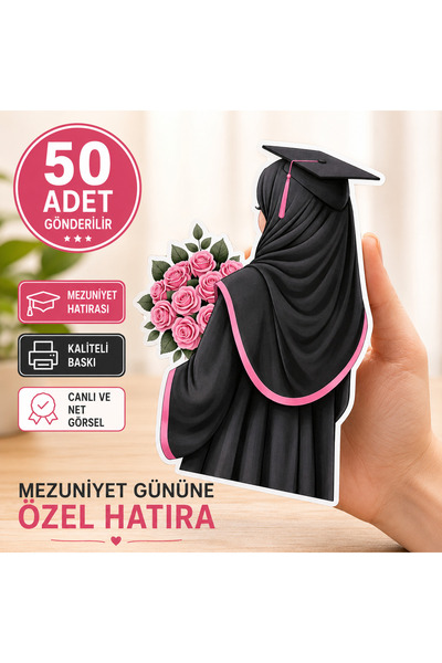 50 Adet Mezuniyet Kartı – Tesettürlü Kız Mezuniyet Tebrik Kartı | Mezuniyet Hatırası Hediyelik
