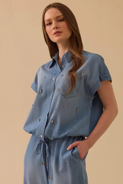 SEÇİL Women's Stone Detailed Jean Vest 0018 Blue