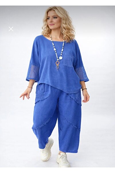MENSAR OTANTİK Mesh Linen Blouse and Pants Set