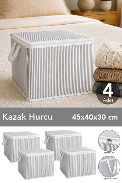 Meleni Home 4 Adet Çizgili Mini Hurç - Çorap Kazak Kıyafet Düzenleme Çok Amaç...