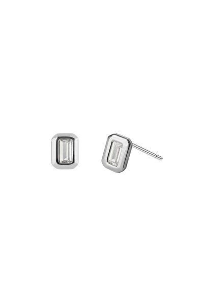 Lisa&Co. Cercei Argint Baguette Frame Argint placat cu rodiu / Zircon / Alb