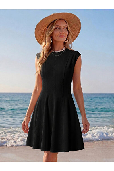 BORCKA TEKSTİL Beige Color Summer Stitched Ay Sleeve Comfortable Fit Dress
