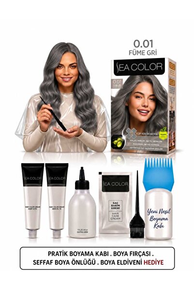 Sea Color Set Saç Boyası 0.01 Füme Gri 2 Li +Pratik Boya Kabı