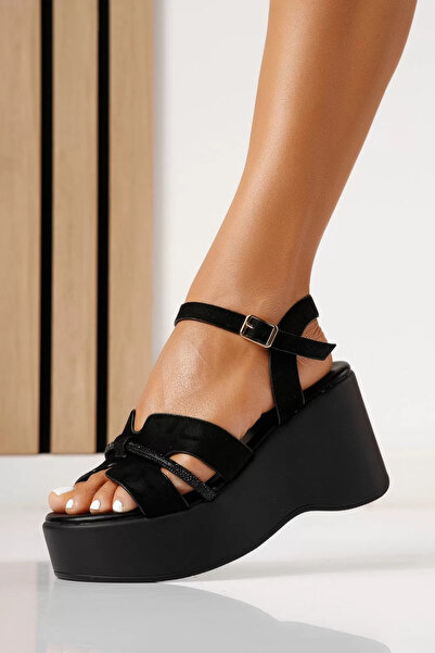 Zaira Women's black platform Sandals made of eco- Leather suede Irina #25337 ...