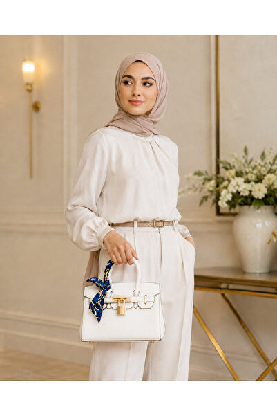mothers dream Luxury Textured Top Handle Handbag with Scarf & Gold Padlock – ...