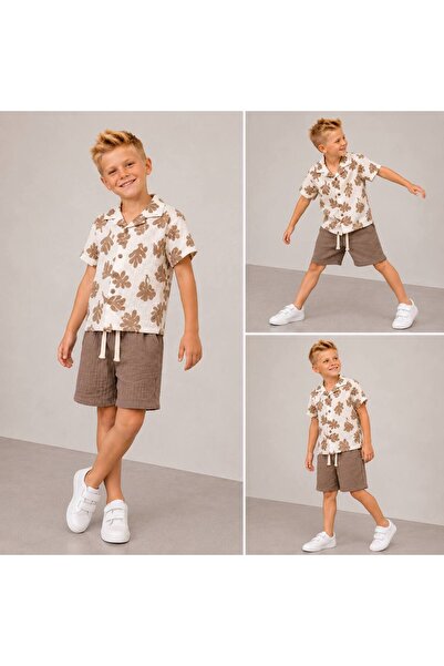 FURKYY Boy's Summer Shirted Muslin Set